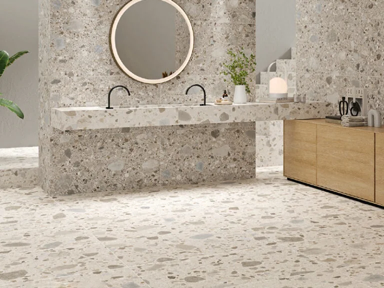 Terrazzo ploščice v kopalnici združujejo funkcionalnost in razkošje. Teraco Ploscice Kopalnica