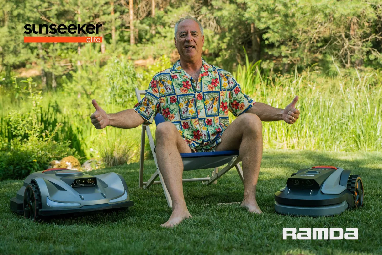 Robotska kosilnica Sunseeker Elite brez mejnega kabla na vrtu – Ramda, Vili Resnik